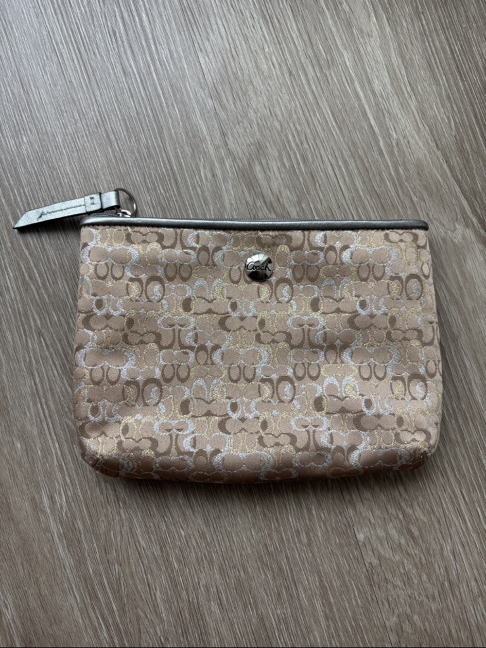 Coach Lurex Optic Signature Beige Zip Makeup Pouch
